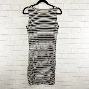 Athleta Black and Off White Stripped Sleeveless Sheath Dress Women's Size Small